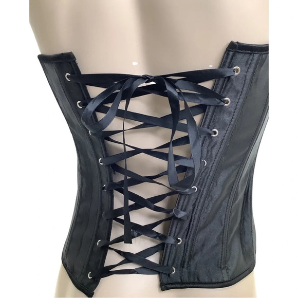 Vintage teal and black underwire padded cups with lace up corset & accessories - Picture 5 of 10